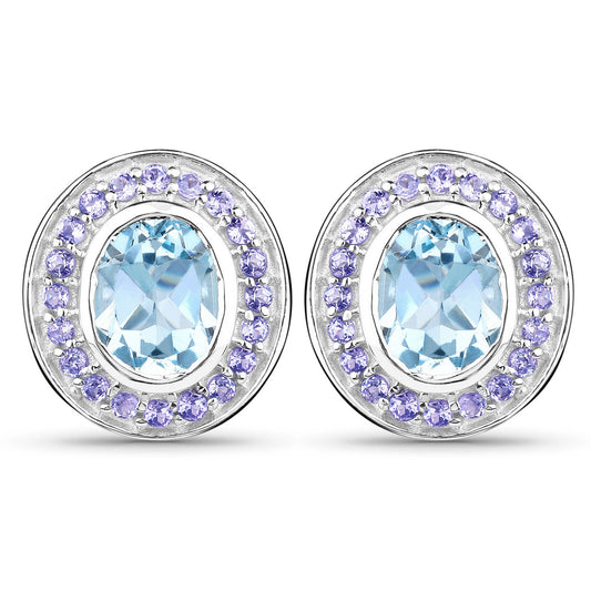 6.30 ct. Genuine Blue Topaz and Tanzanite .925 Sterling Silver Earrings