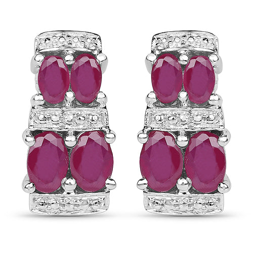 3.20 Carat Glass Filled Ruby .925 Sterling Silver Earrings