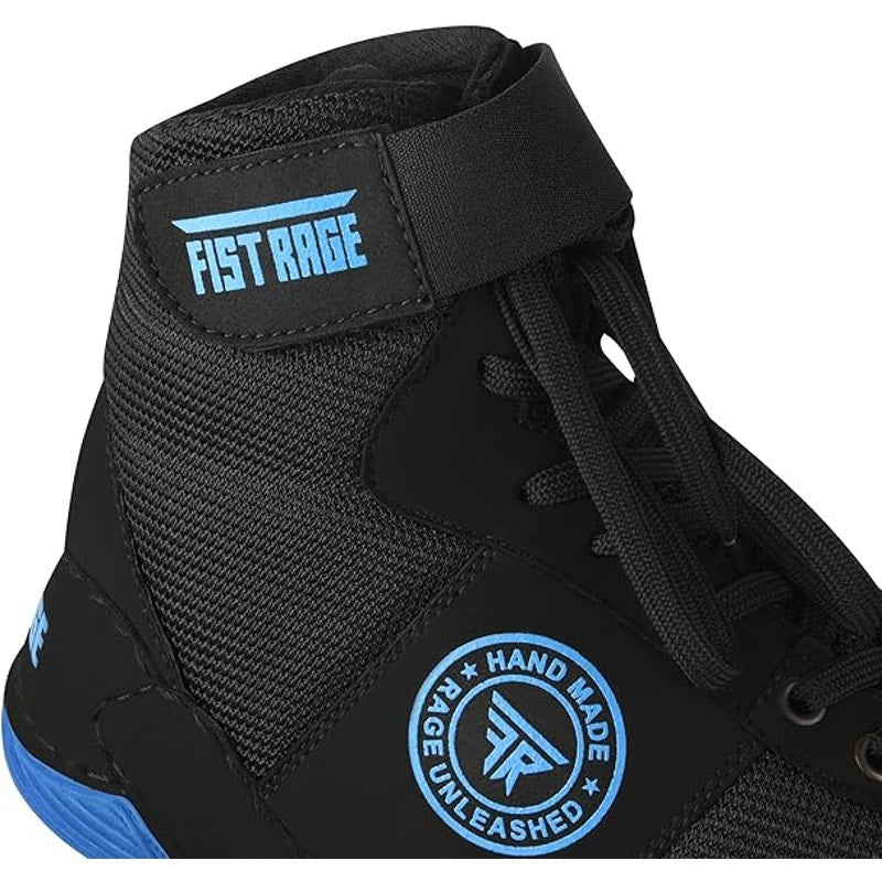 New Fist Rage Mens Size 8 Black Blue Hook Loop Sports Fighting Wrestling Shoes