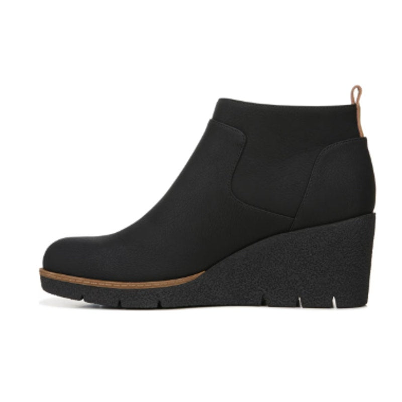 New In Box Dr Scholls Women Size 10 Black Faux Leather Bianca Wedge Bootie Shoes