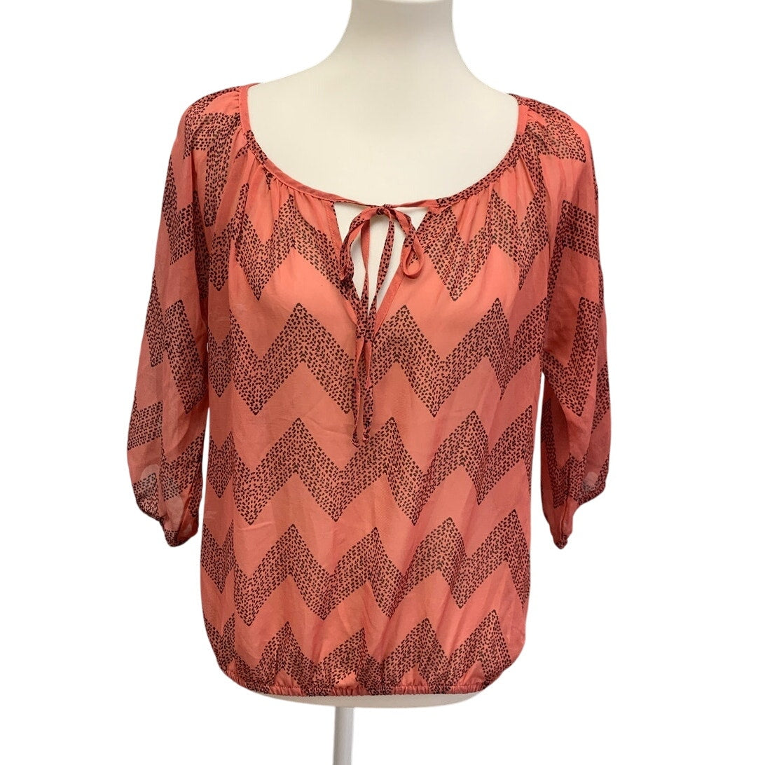 Maurices Womens Small Lightweight Front Tie Chevron Stripe Cold Shoulder Blouse