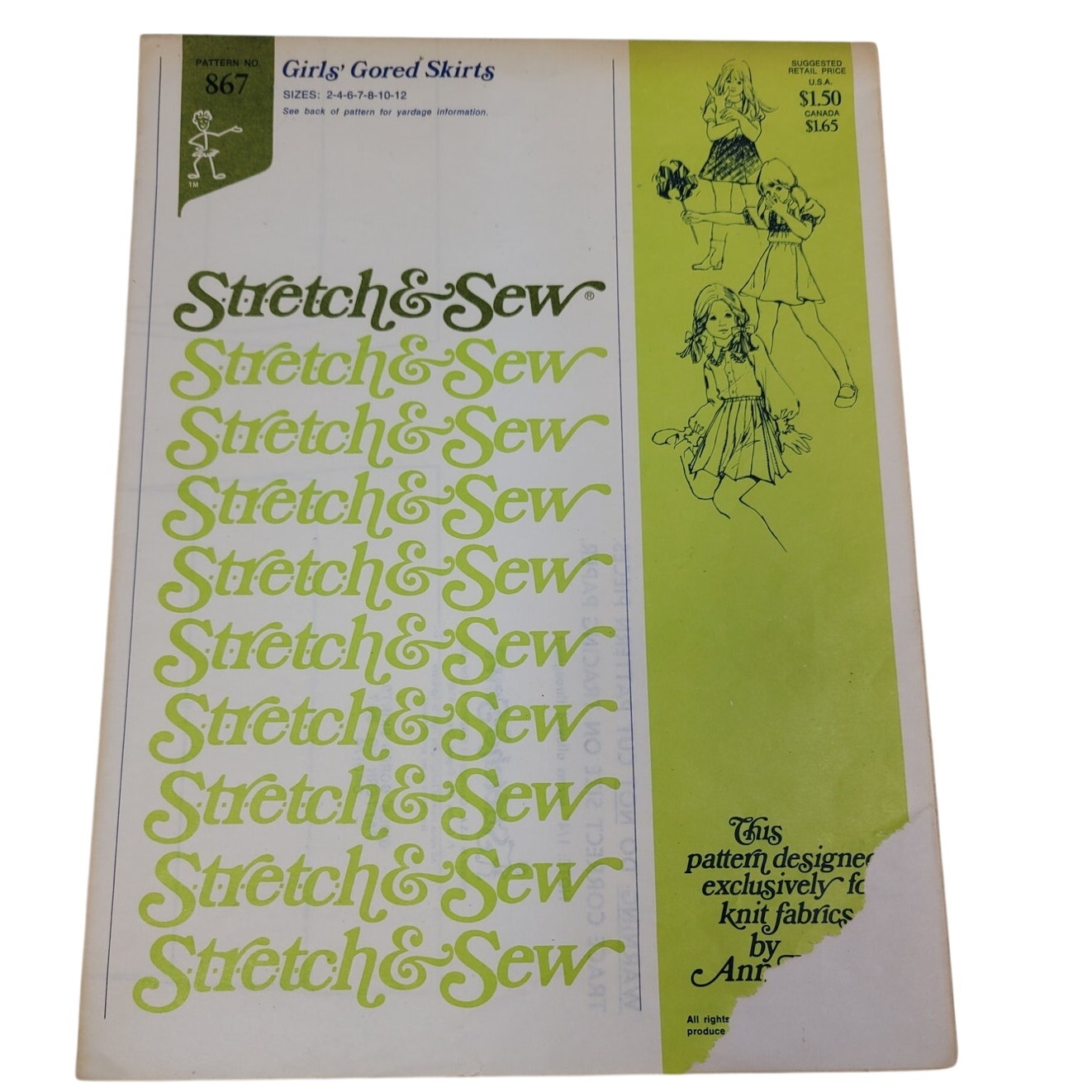Vintage 1974 Stretch & Sew 867 Girls Gored Skirts Uncut Sewing Pattern