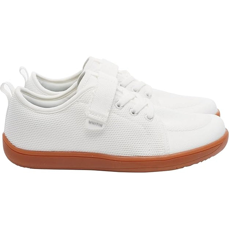 New Whitin Girls 12 White Canvas Hook Loop Wide Toe Box Zero Drop Sneaker Shoes