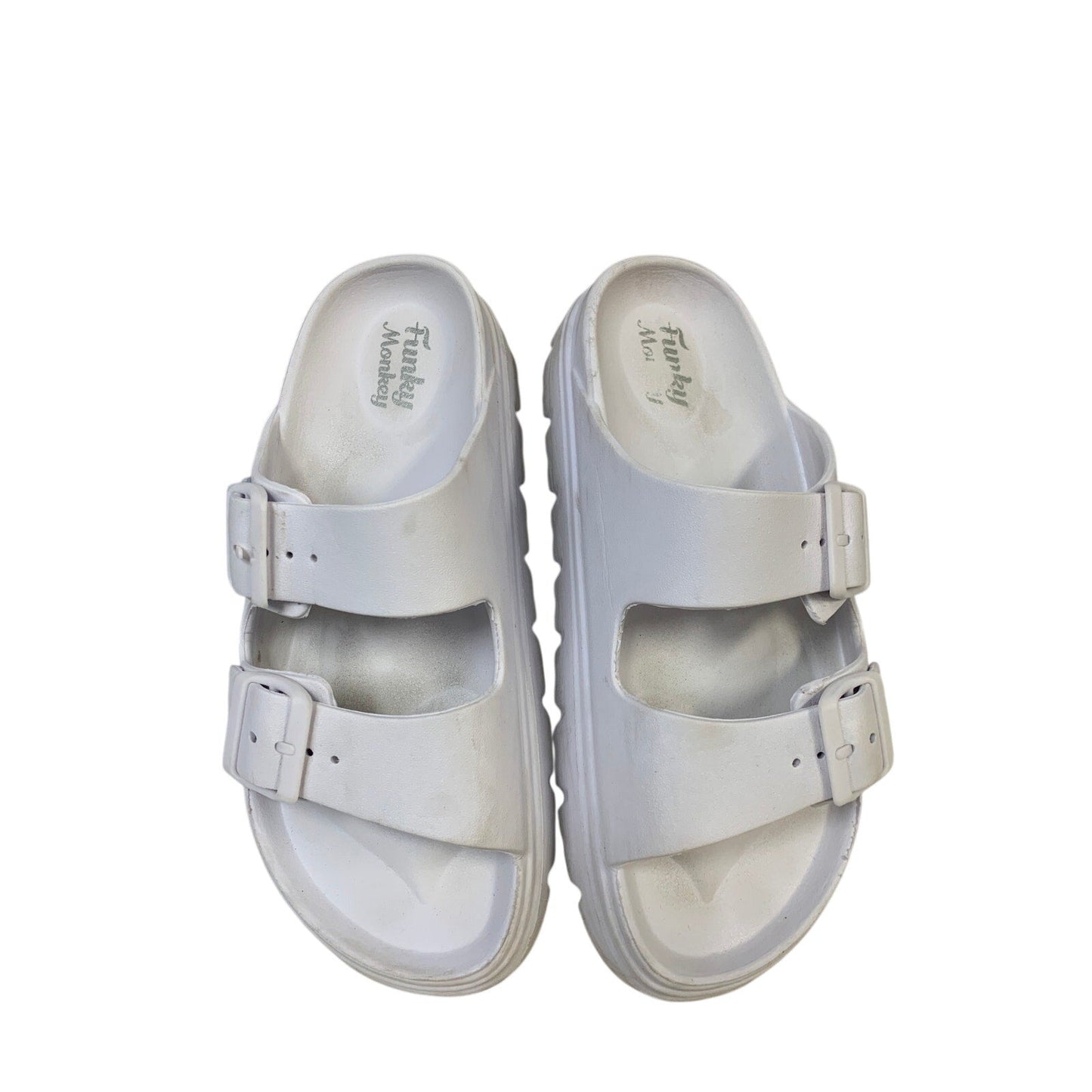 FunkyMonkey Womens 8 White Sandal Adjustable Strap Open Round Toe Slid On Shoes