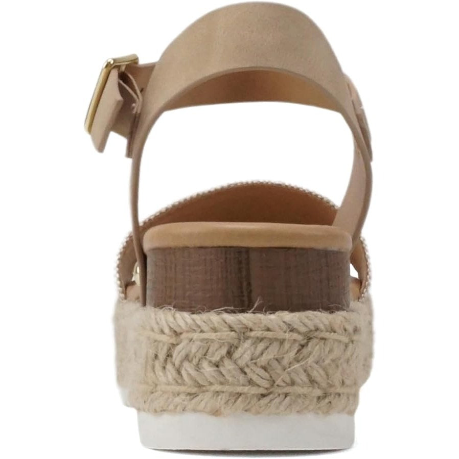 Soda Clip Womens 8.5 Beige 2" Platform Sandals Open Round Toe Ankle Strap Shoes
