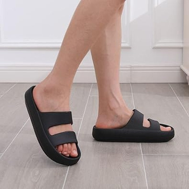Shevalues Womens 7 Black Orthopedic Slide Sandal Arch Support Open Toe Shoes