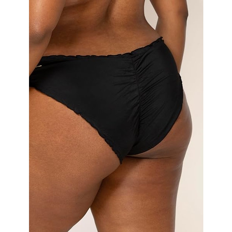 New Smart & Sexy Women's Large Black Ruffled Rushed Back Bikini Bottoms ONLY