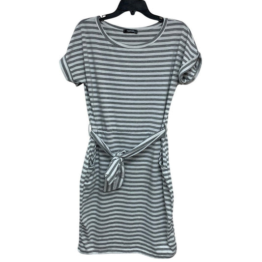 Fashion Womens Medium Striped Short Sleeve Tie Belt Tee Shirt Dress w Pockets