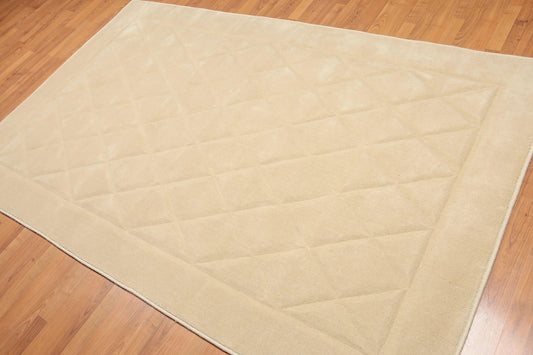 5' x 8' Designer Embossed Diamond Pattern 100% Wool Area Rug Beige-0