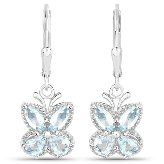 1.76 Carat Genuine Aquamarine .925 Sterling Silver Earrings