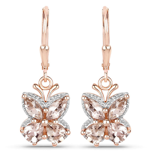 18K Rose Gold Plated 1.88 Carat Genuine Morganite .925 Sterling Silver Earrings