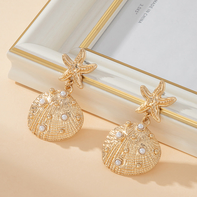 New Stylish Exquisite Starfish  Shell Drop Earrings Vintage Elegant Premium Women Earrings, Versatile Sophisticated Jewelry
