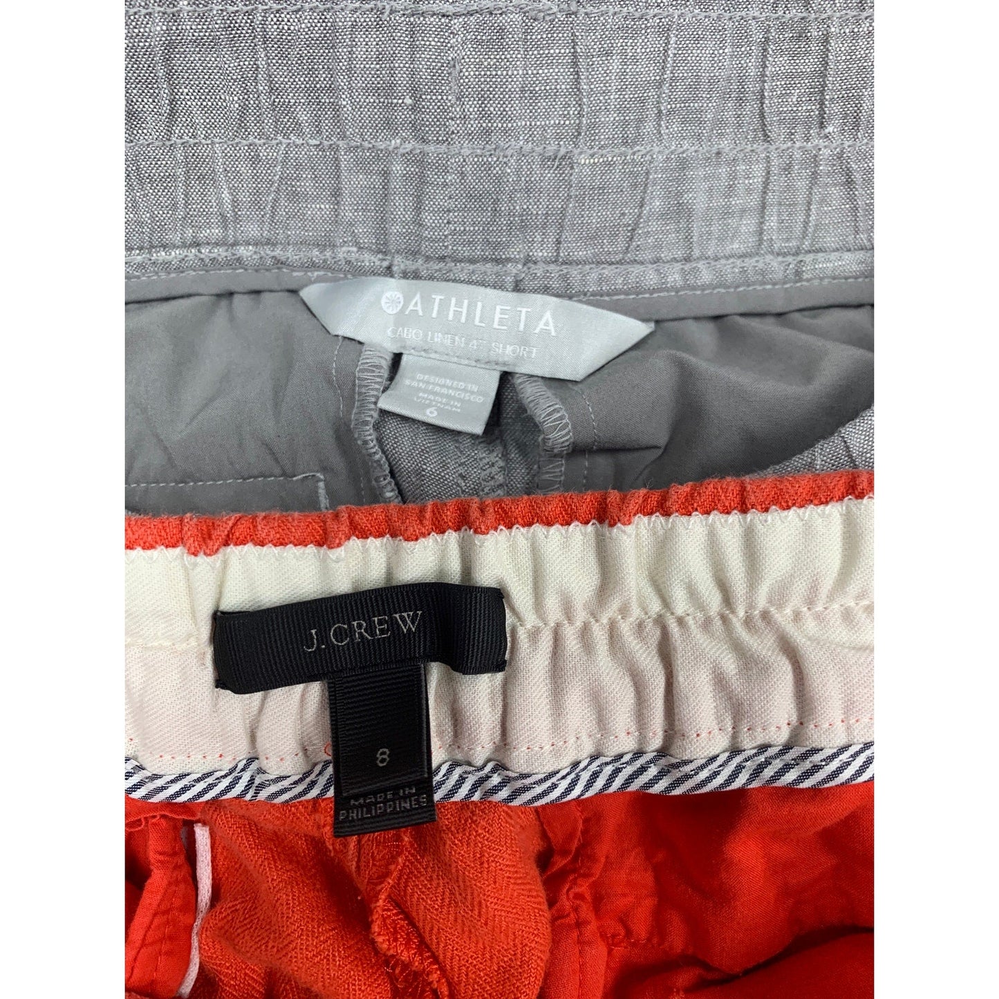 Lot of 2 Athleta J Crew Womens Size 6 8 Linen Elastic Drawstring Waist Shorts