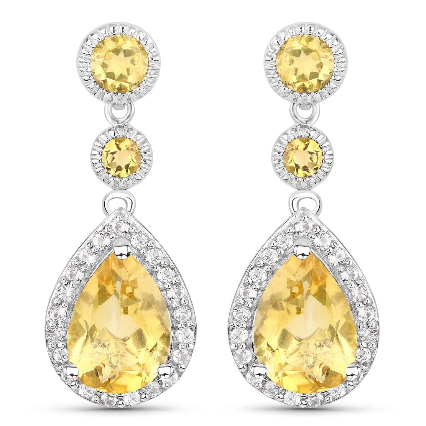 7.06 Carat Genuine Citrine and White Topaz .925 Sterling Silver Earrings