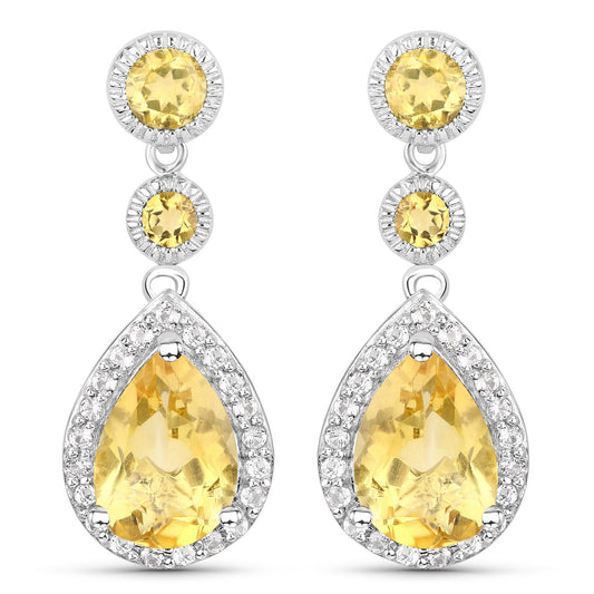 7.06 Carat Genuine Citrine and White Topaz .925 Sterling Silver Earrings