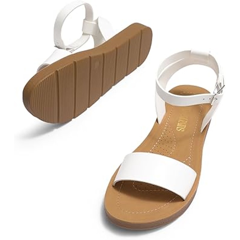 Dream Pairs Womens Size 7 White Sandal Ankle Buckle Strap Open Round Toe Shoes