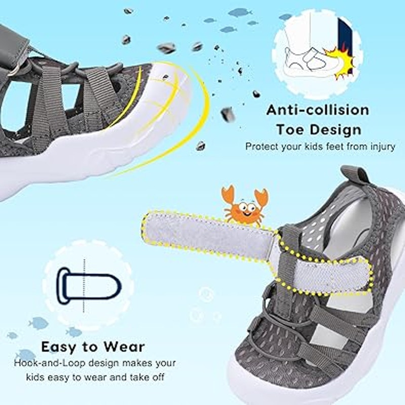 JoinFree Toddler Boys Size 5.5 Gray Sandals Latch & Hook Close Water Shoes