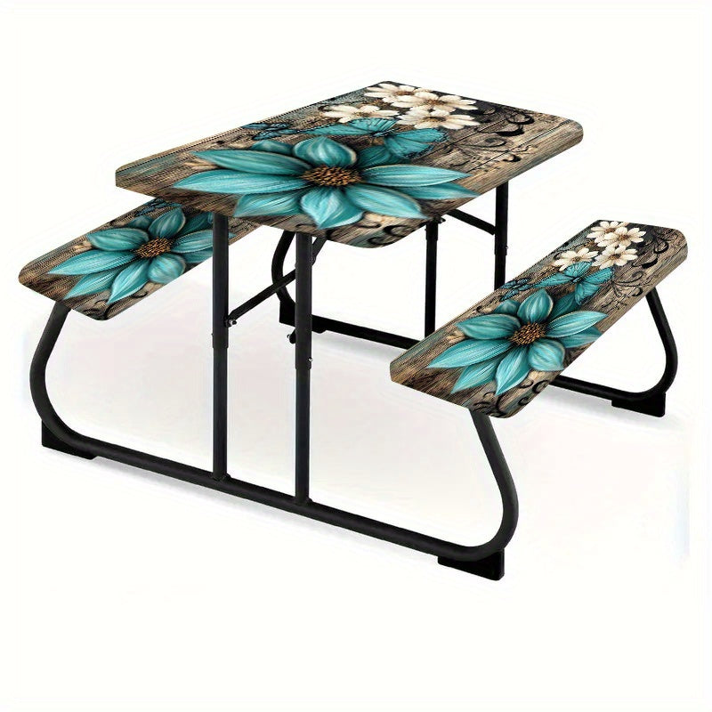 3pcs Striped Polyester Elastic Picnic Table Cover Set-0