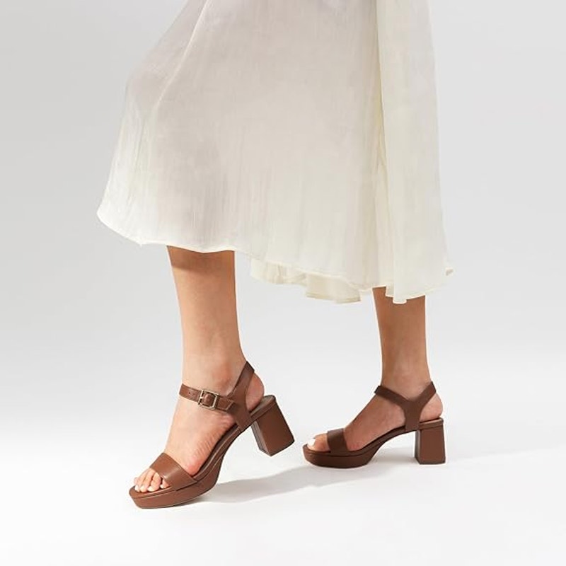 Dream Pairs Womens 8 Chestnut Brown Faux Leather 3" Block Heel Platform Sandals