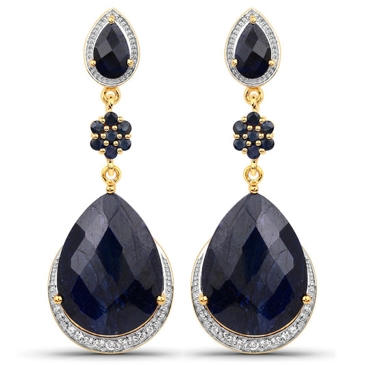 30.04 Carat Dyed Sapphire, Blue Sapphire and White Topaz .925 Sterling Silver Earrings