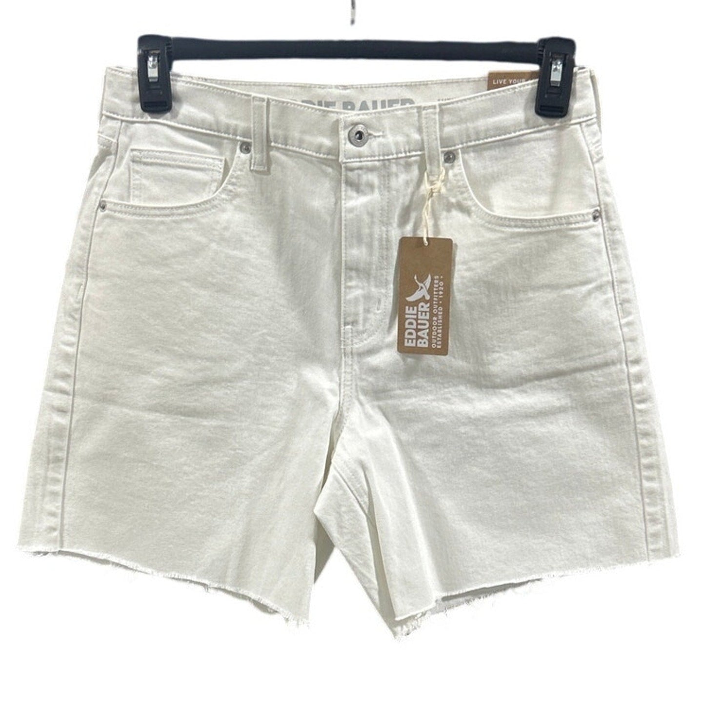 New Eddie Bauer Womens Size 8 White Stretch Cotton High Rise Cutoff Denim Shorts