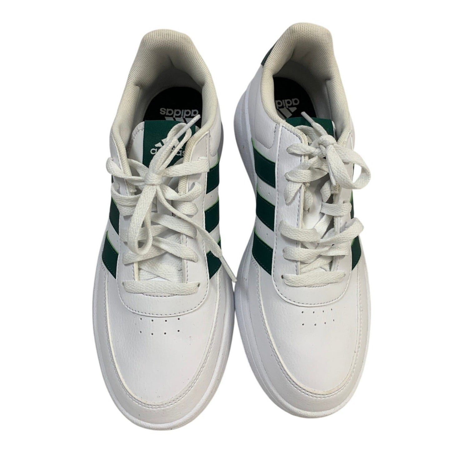 New In Box Adidas Mens Size 11 Breaknet 2.0 White Faux Leather Green Strip Shoes