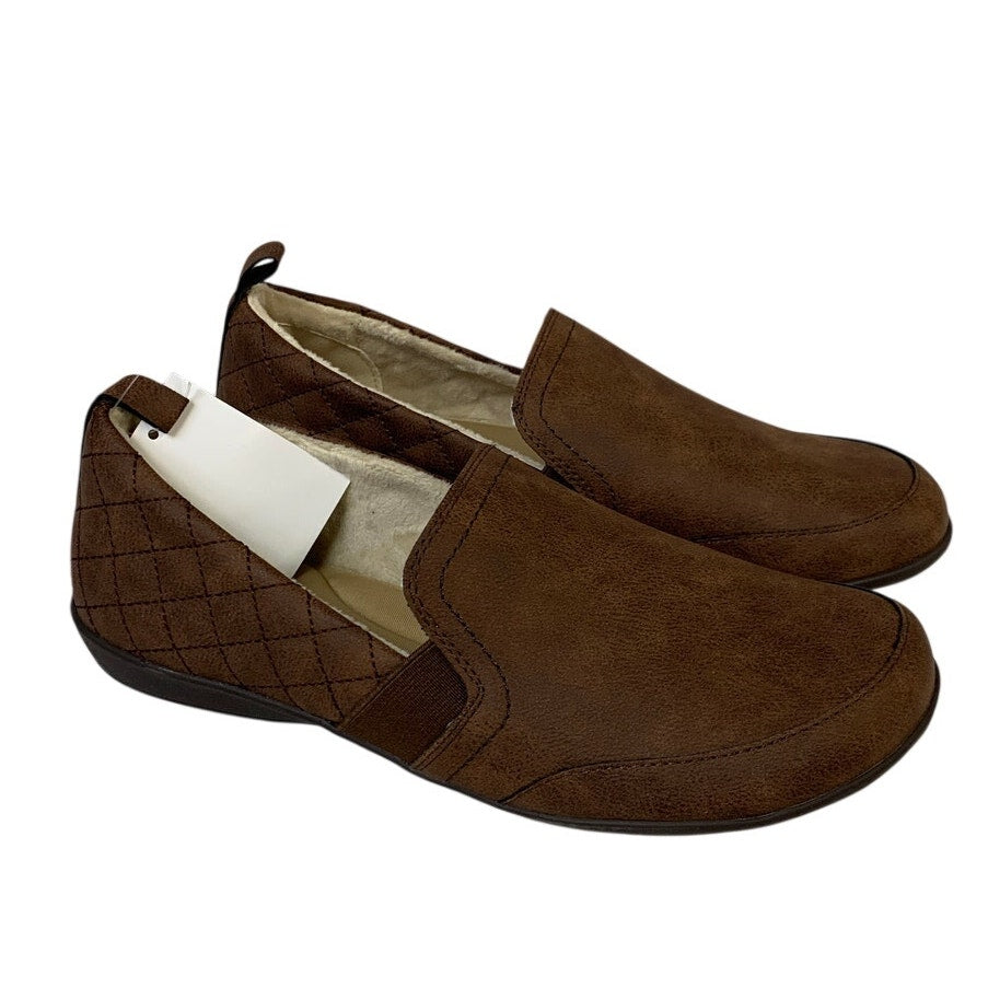 New In Box JSport Womens 9 Brown Faux Leather Lisa Slide On Memory Foam Shoes