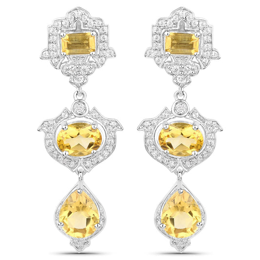 6.63 Carat Genuine Citrine and White Topaz .925 Sterling Silver Earrings
