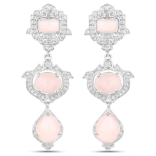 6.97 Carat Genuine Pink Opal and White Topaz .925 Sterling Silver Earrings