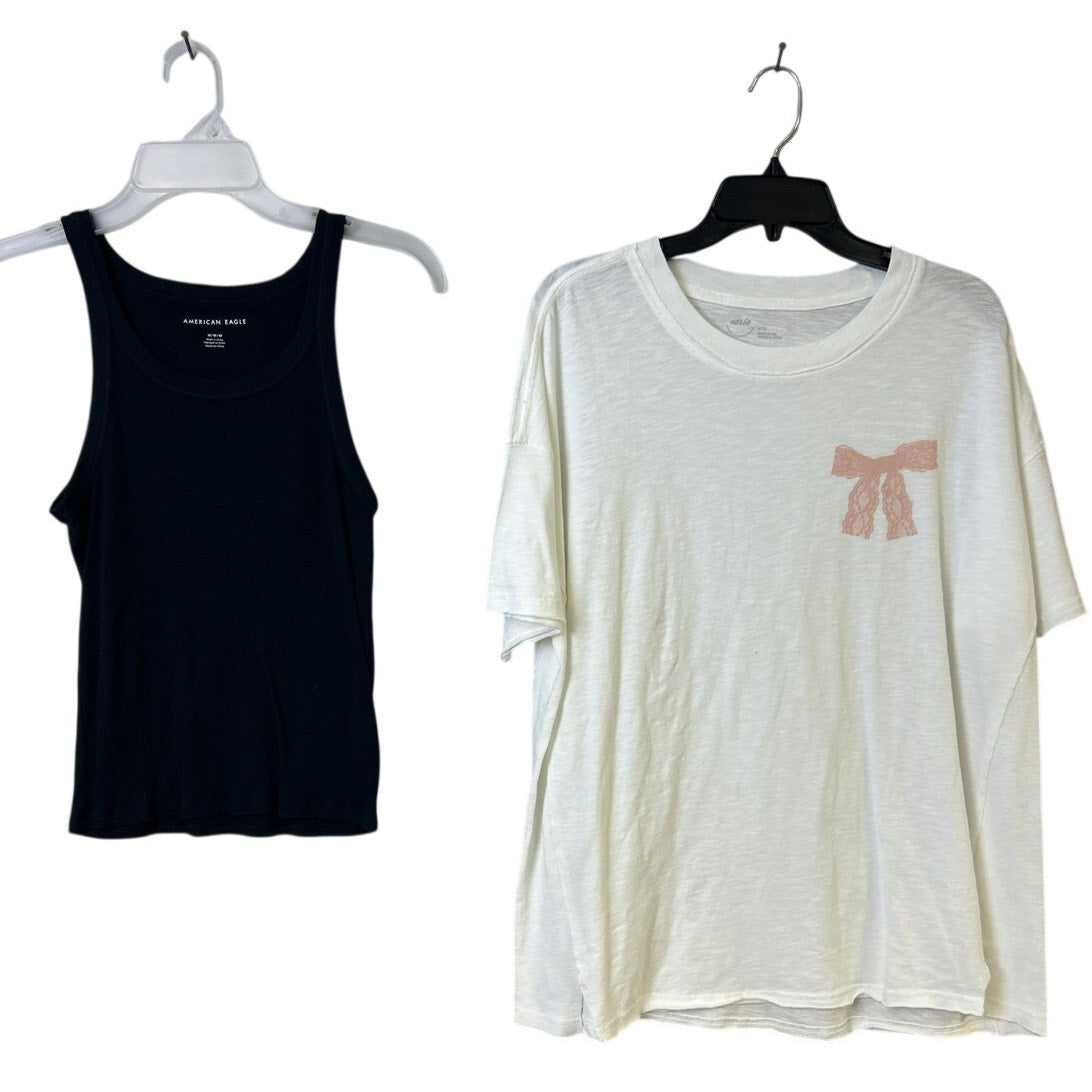 Lot of 2 New American Eagle Womens Medium Short Sleeve Tee Shirt Ribbed Tank Top
