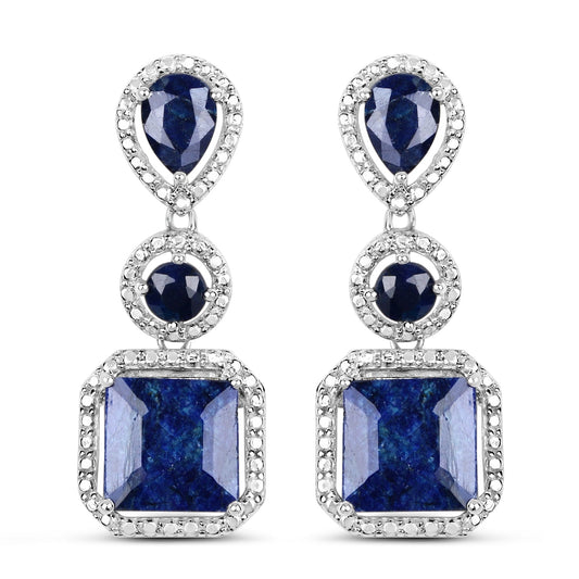 11.62 Carat Dyed Sapphire .925 Sterling Silver Earrings