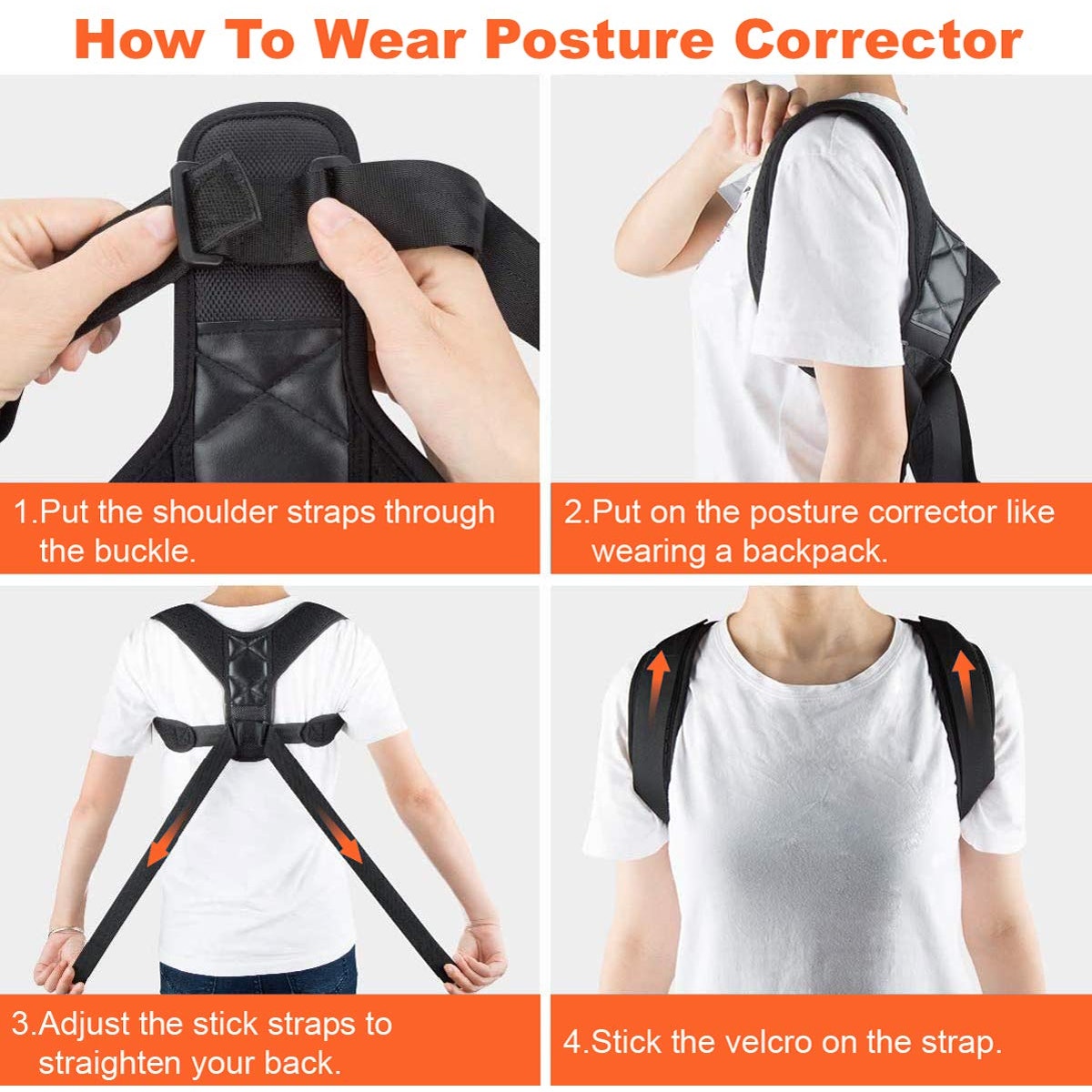 NWT New FY Posture Black Posture Corrector Adjustable Upper Back Shoulder Brace
