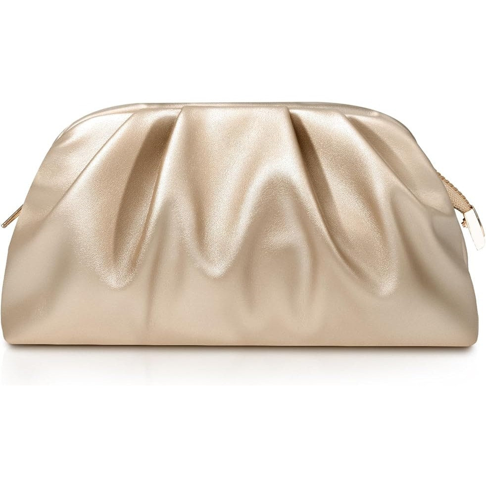 lovyoCoCo Womens Gold Pleated PU Leather Magnetic Closure Clutch Shoulder Bag