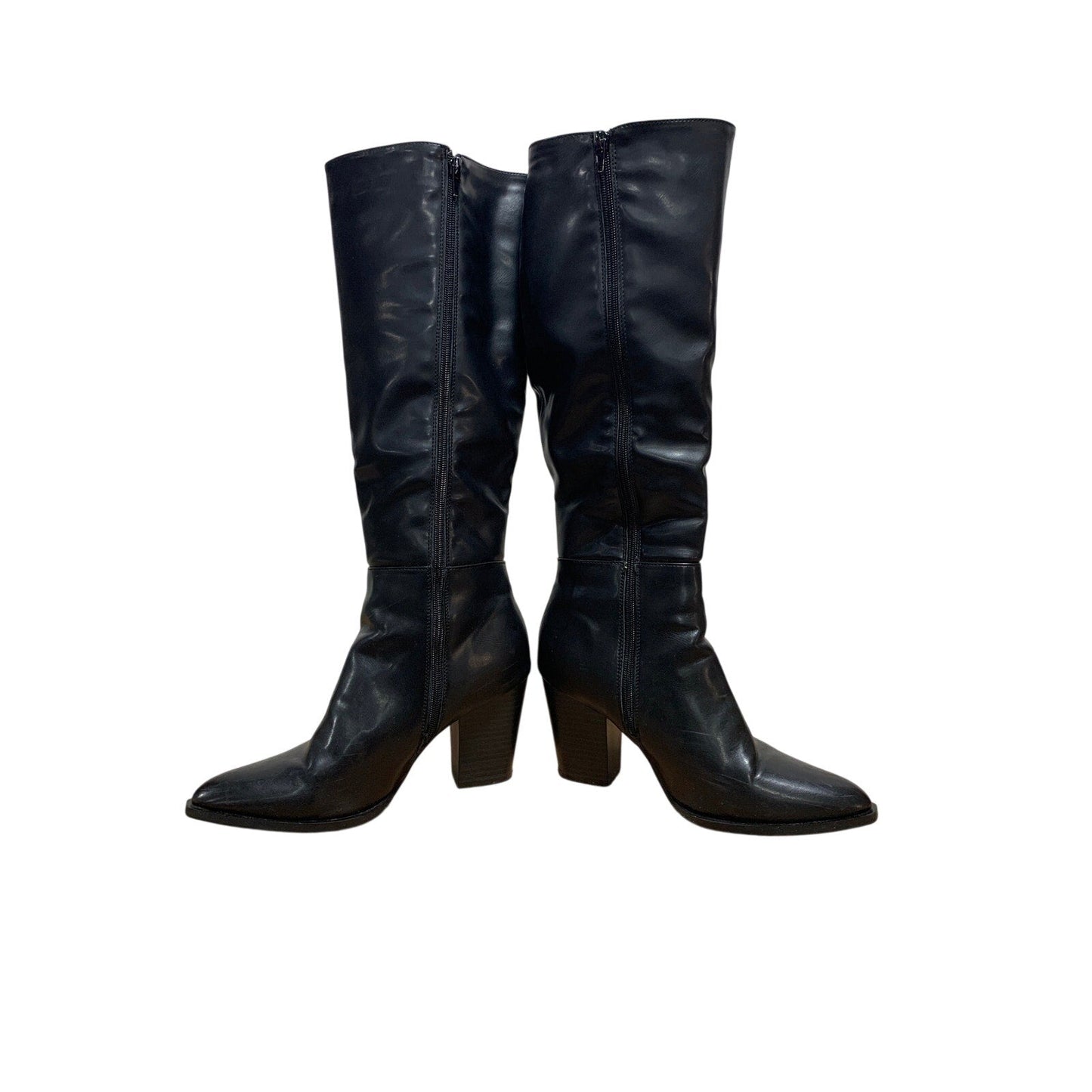 Vepose Womens Size 9 Black 3.5" Heel Knee High Boots Closed Pointed Toe Shoes