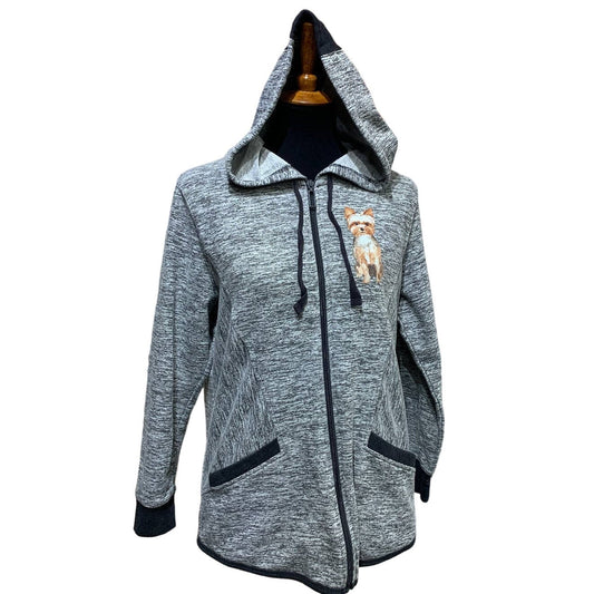 Upcycled Hand Printed Petite Large PL Yorkie Yorkshire Terrier Puppy Dog Hoodie