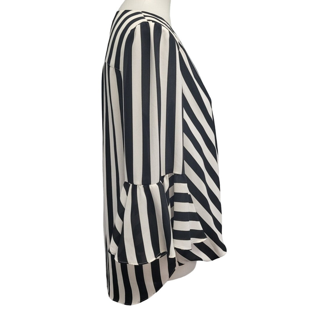 INC Womens Small 100% Polyester 3/4 Bell Sleeve Faux Wrap Striped Sheer Blouse