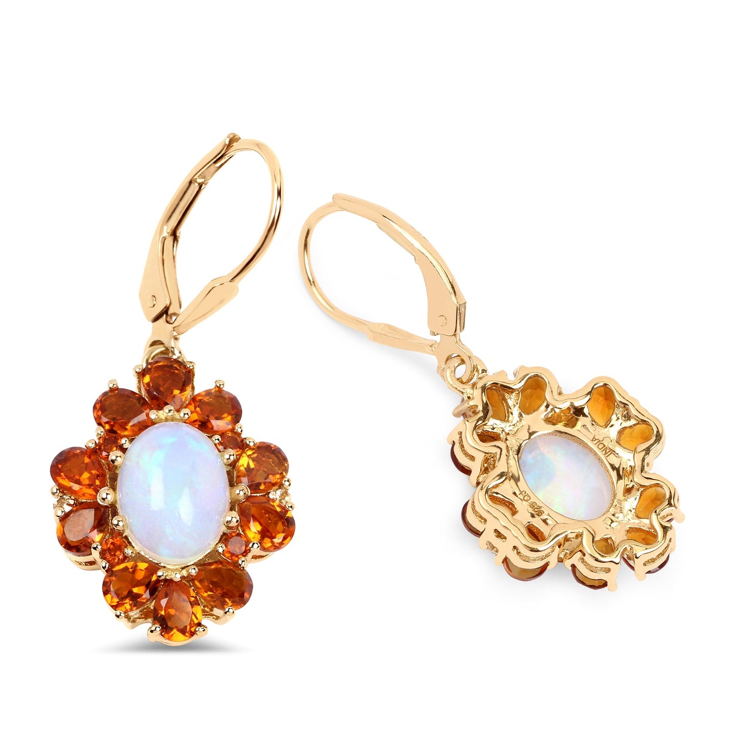 14K Yellow Gold Plate 5.42 Carat Genuine Ethiopian Opal Citrine & White Topaz .925 Silver Earring