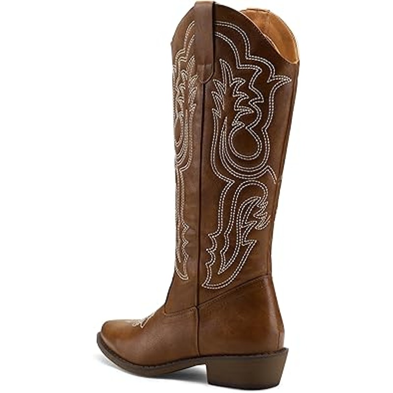 Mysoft Womens Size 9.5 Brown Embroidered 1.5" Chunky Heel Cowboy Western Boots
