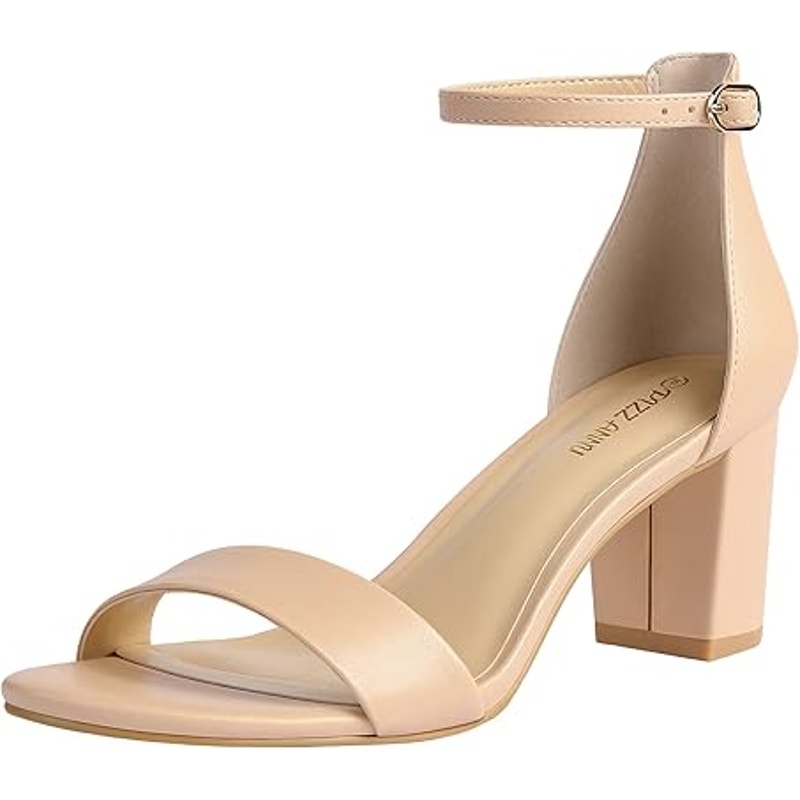 Pizz Annu Womens Size 6 Tan Open Toe 2.5" Block Heel Ankle Strap Sandal Shoes