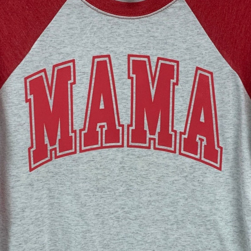 New Hand Printed Womens Heathered XS Mama Long Sleeve Crew Neck Tee Shirt