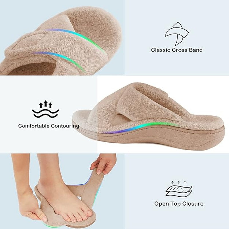 BCSTUDIO Womens Size 9 Tan Hook Loop Slide On Orthotic Arch Support Slippers