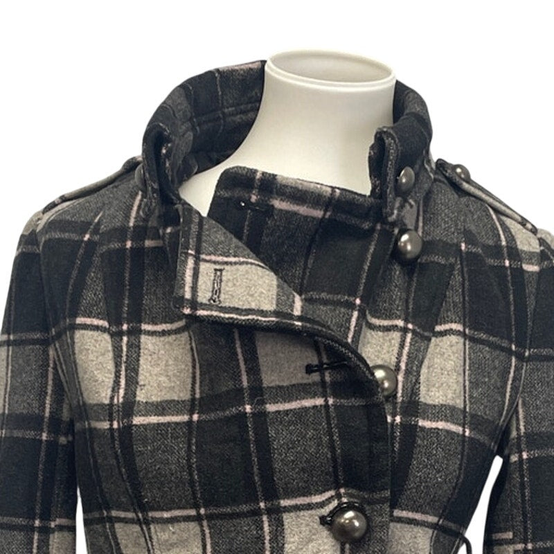 XXI Forever 21 Womens Medium Wool Blend Plaid Fully Lined Winter Pea Coat