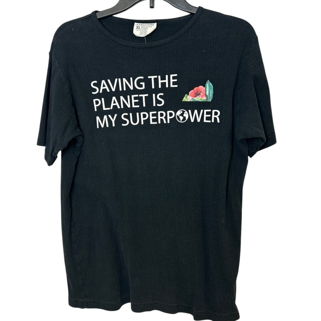 Upcycled Hand Printed Womens XL Saving The Planet Is My Superpower Tee Shirt