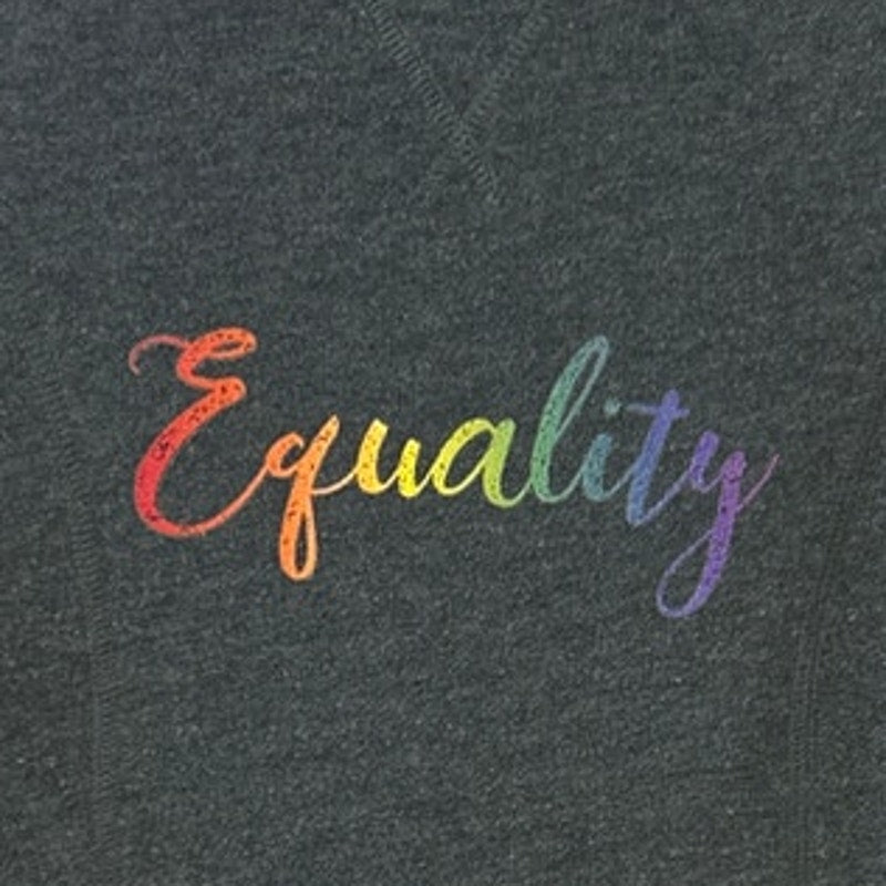 Upcycled Hand Printed Womens Medium Rainbow Equality Long Sleeve Sweatshirt