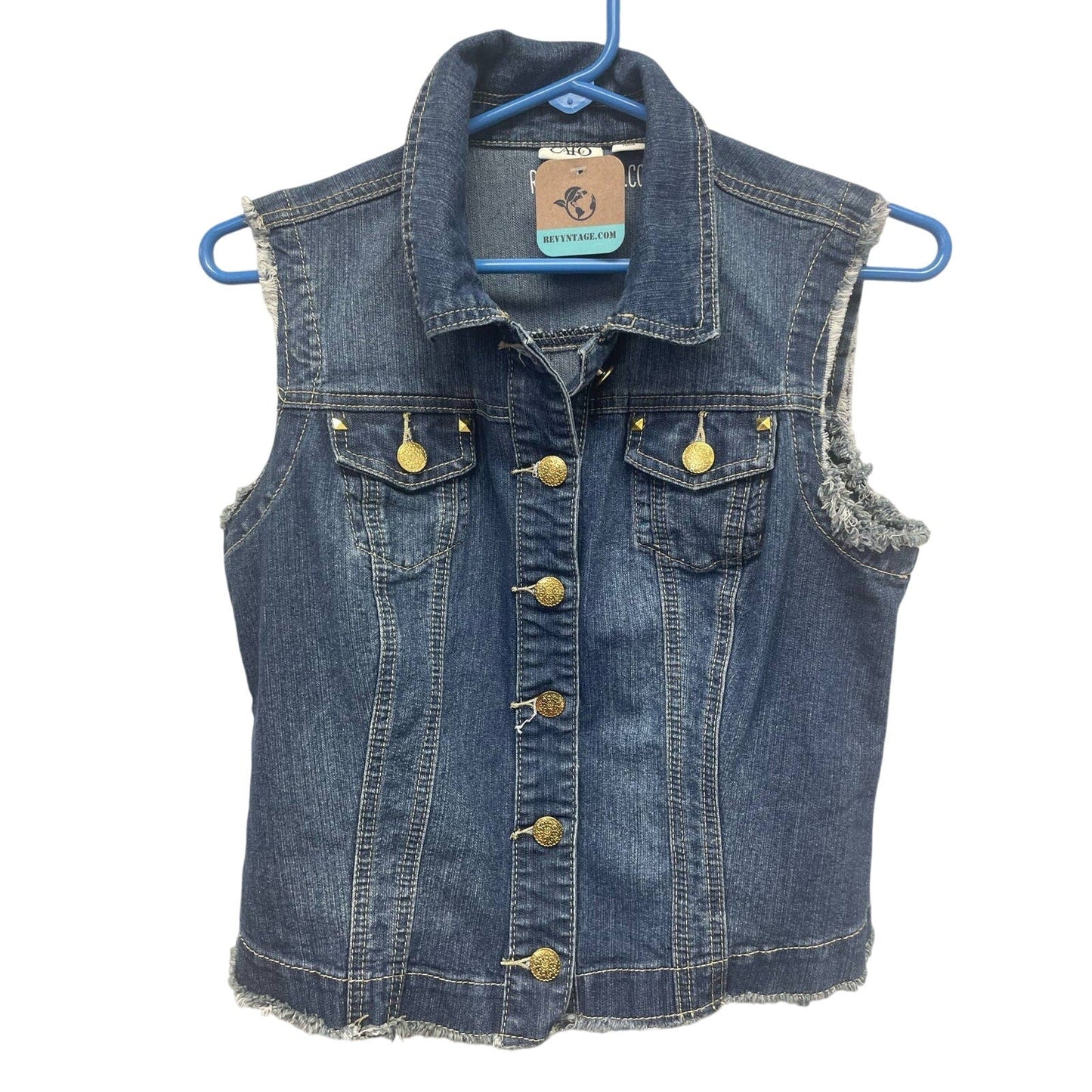 Cato Womens Small Cutoff Arms Hand Printed Upcycled Red Cardinal Bird Denim Vest