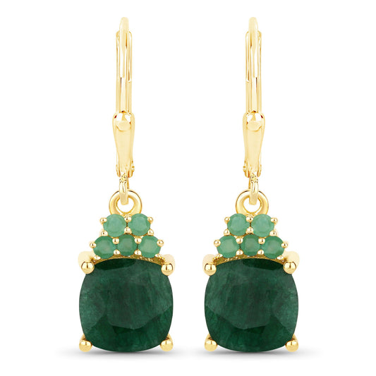 4.50 Carat Dyed Emerald and Emerald .925 Sterling Silver Earrings