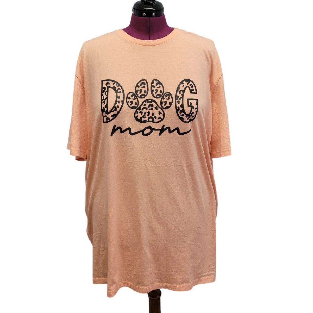 Hand Printed Upcycled Womens 2XLT PolyCotton Dog Mom Short Sleeve Tee Shirt