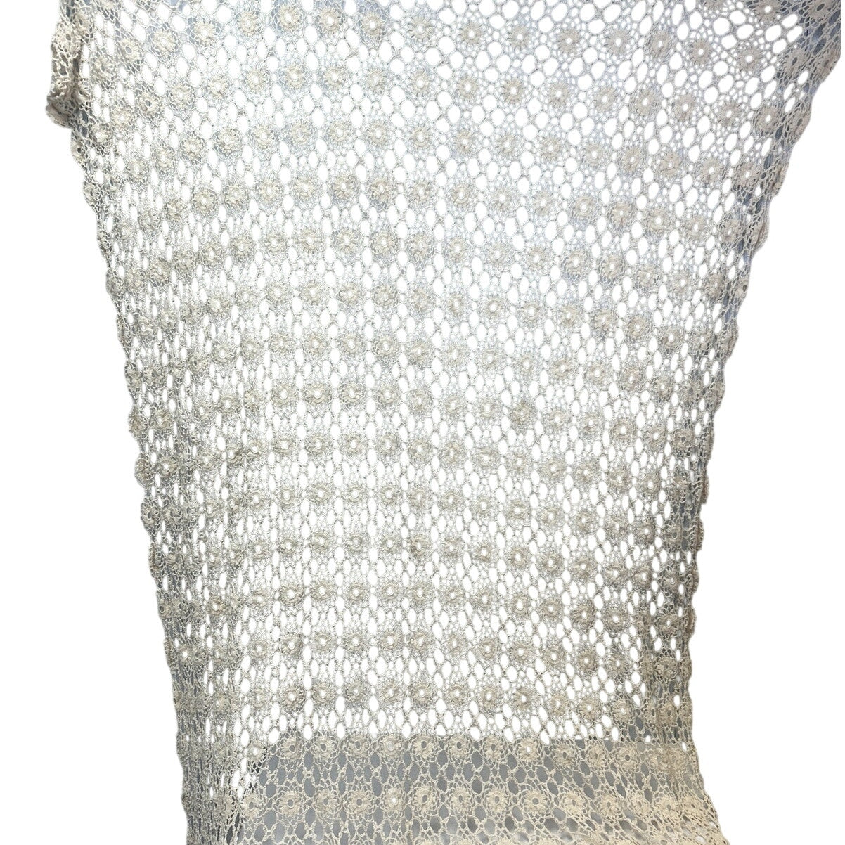 Vintage Cream 80" by 66" Hand Crocheted Cotton Blend Doily Lacy Tablecloth