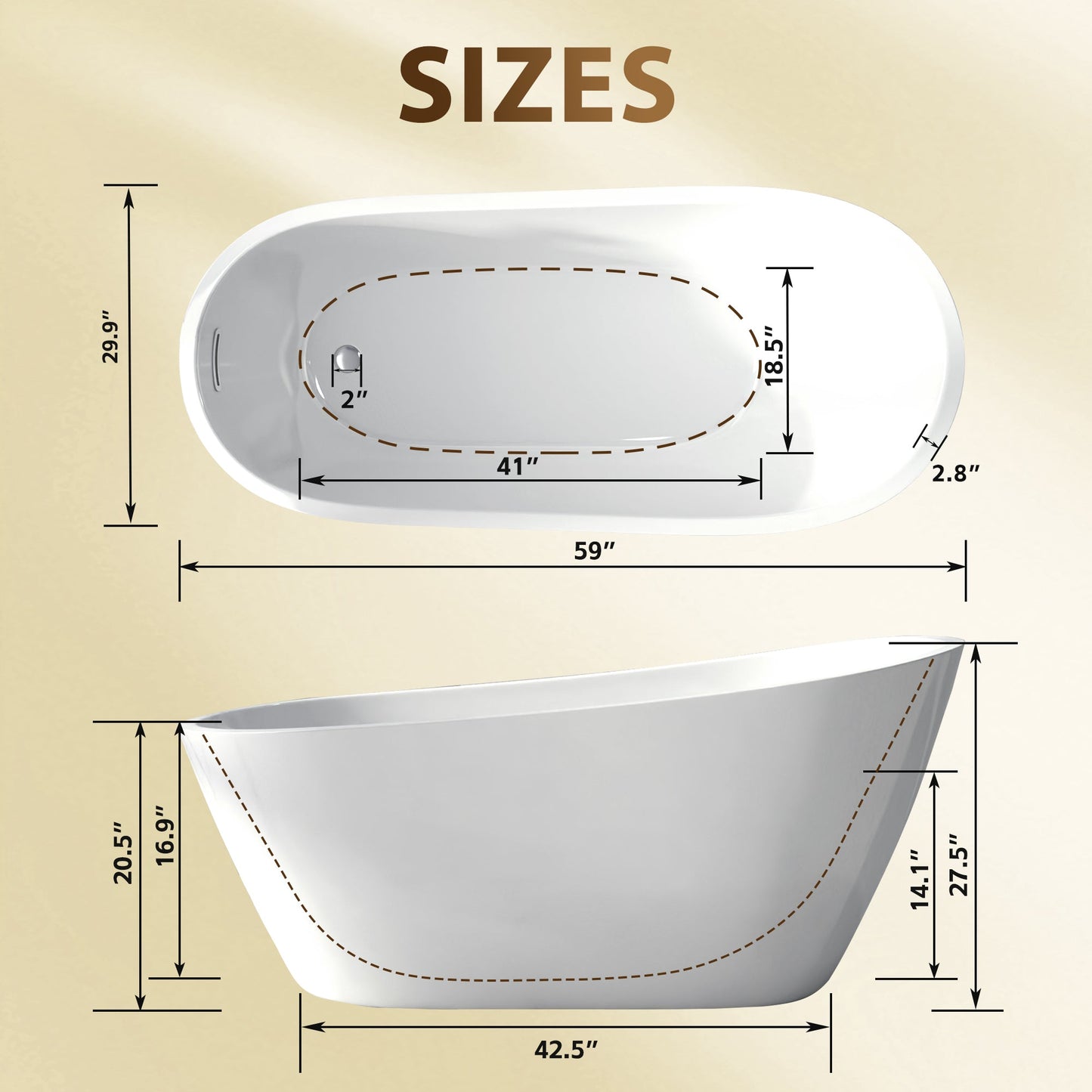 59" Special-Shaped Freestanding Slipper Bathtub in Gloss
