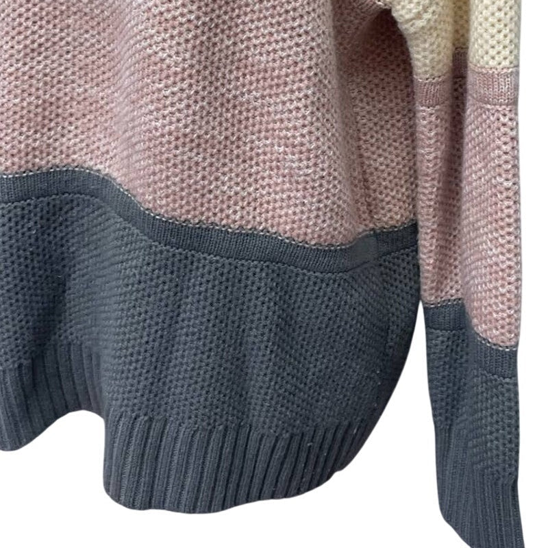 Womens Large Long Sleeve Tri Color Striped 100% Acrylic Knit Pullover Sweater